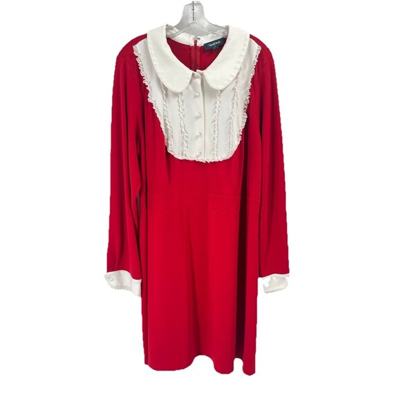 Modcloth Red Long Sleeve Dress Lace Peter Pan Collar Sz 3X Retro - Picture 1 of 5